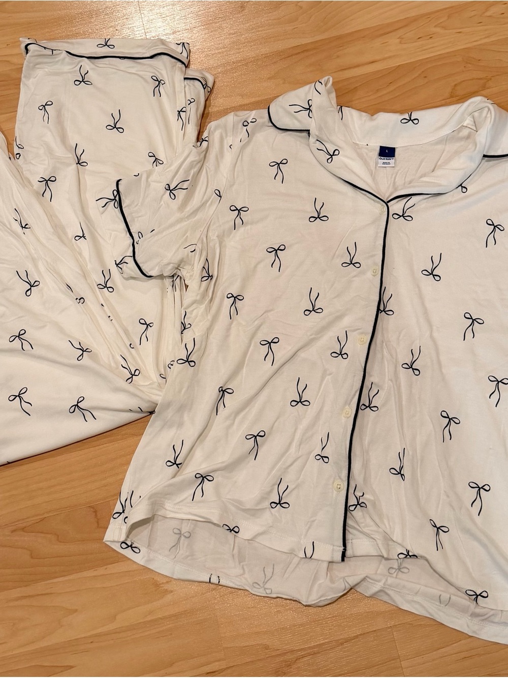 Women's White Bow-Print Cotton Pajama Set